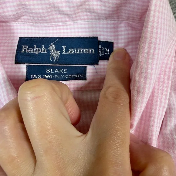 Ralph Lauren Button Down Shirt Mens Medium Pink Gingham Blake Long Sleeve Career - Picture 5 of 9